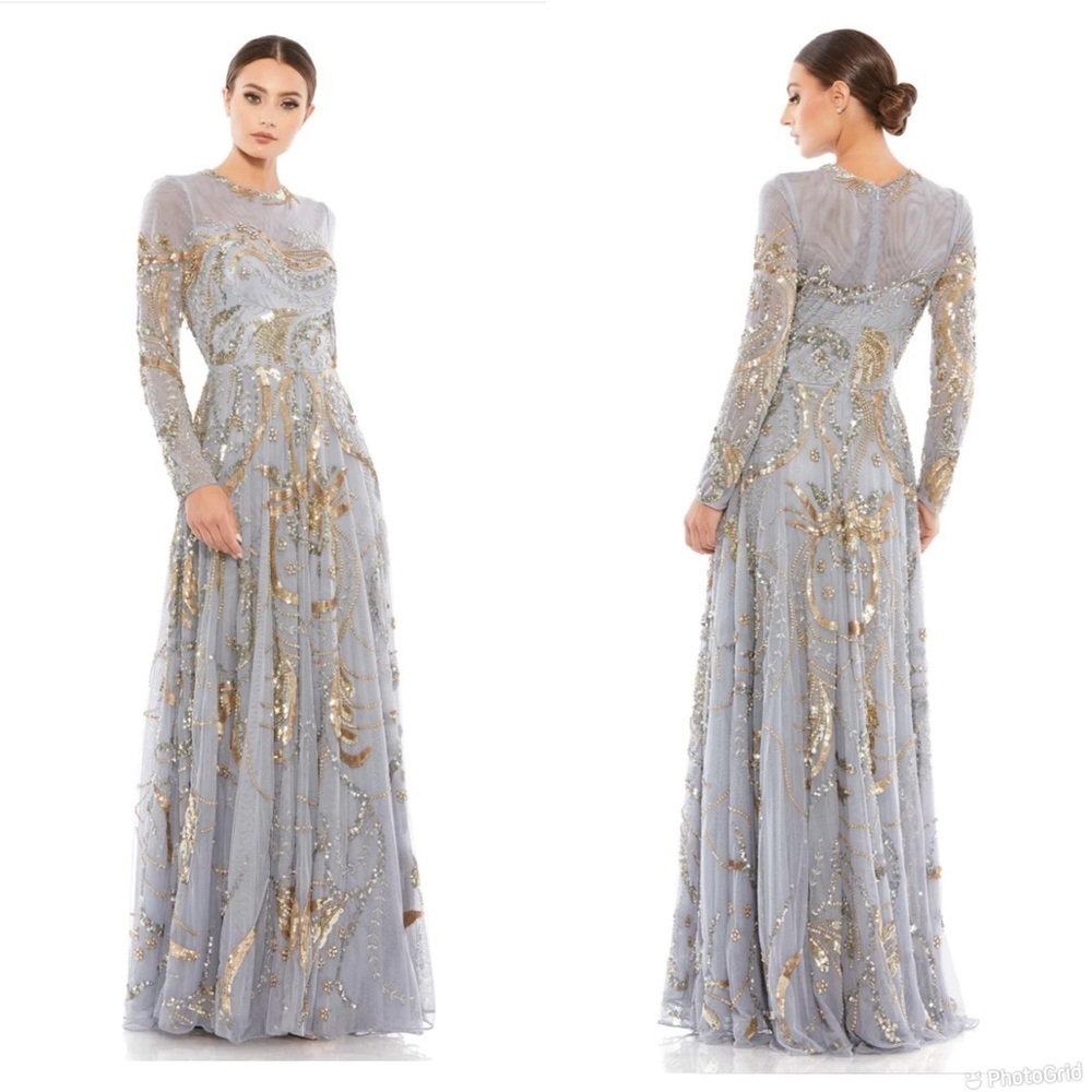 Mac Duggal Gold and Silver Embellished Maxi Dress